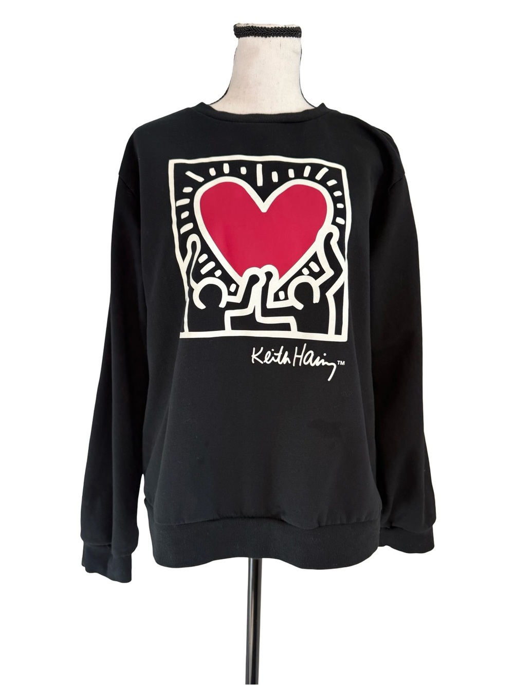 Keith Haring Black Heart Graphic Crewneck Sweatshirt Size Large Art Pop